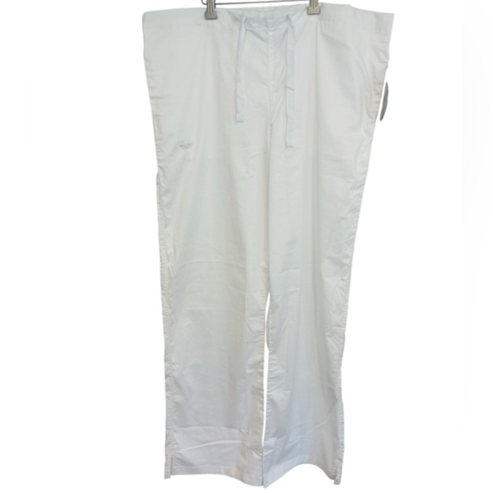 NWT MED COUTURE EZ-FLEX WHITE SCRUB PANTS + DRAWSTRING, WOMENS L